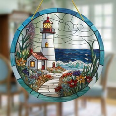 Charming Coloured Acrylic Lighthouse Solar Light Catcher Decorative Pendant