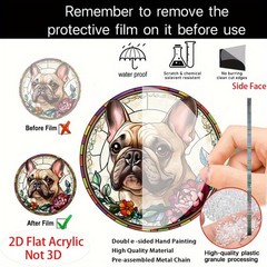 Acrylic French Bulldog Sun Catcher 2D Flat Floral Pet Window Hanging Decoration