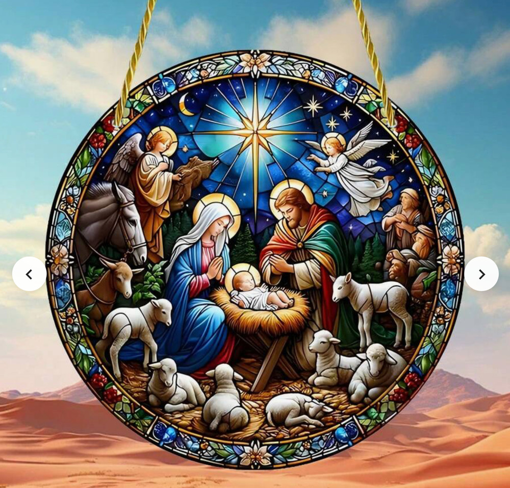 Acrylic Christmas Nativity/Holy Family Suncatcher-2D-Stained Glass Look-5.9in
