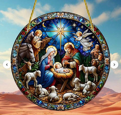Acrylic Christmas Nativity/Holy Family Suncatcher-2D-Stained Glass Look-5.9in