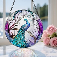 Peacock Stained Glass Suncatcher – Unique Window Decor for Mother’s Day Gifts