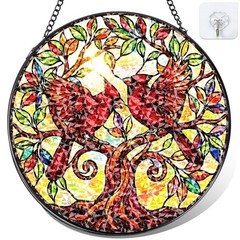 Stained Glass Cardinal Bird Suncatcher – Colorful Window Decor for Home & Garden