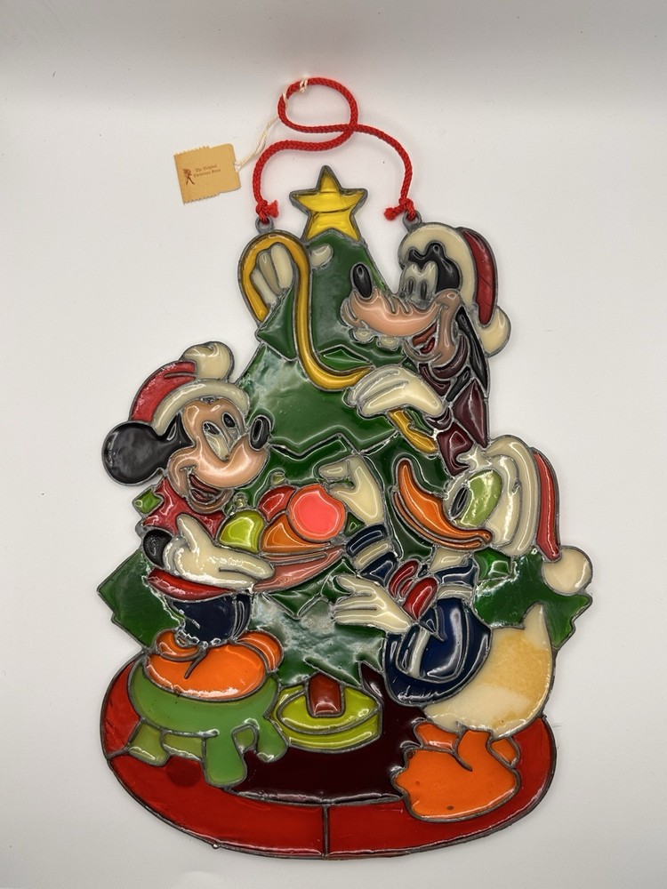 1983 Kurt Adler Stained Glass-Mickey Donald Duck Goofy Suncatcher Ornament 10”