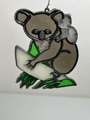 Lot of 2 Vintage Stained Glass Koala & Seagull Ocean READ Craft Needs TLC