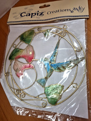 Vtg Capiz Creations Philippine Shell Suncatcher Goldtone Metal Hummingbird