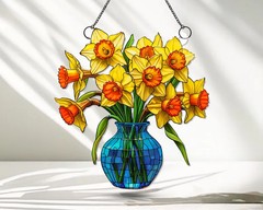 Daffodil Vase Suncatcher Acrylic Window Decor Flower Art Gift