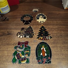 Lot of 6 Stained Glass Style Suncatchers Christmas / Holiday, all have top hole