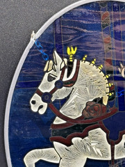 VTG White Carousel Horse, Suncatcher Wall Hanging, Oval w/ Chain, 7″ X 5″