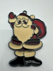 Vintage Stained Glass Sun Catcher Window Christmas Tree Ornament Metal Santa