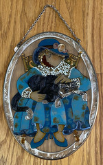 Amia Stained Glass Sun Catcher Fancy Woman Black Cat Hanging Suncatcher 9×6.5