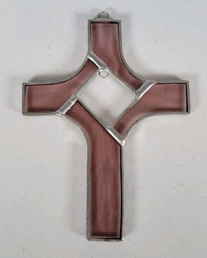 5″ Stained Glass Cross Suncatcher Vintage