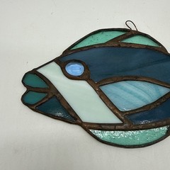Stained Glass Fish Suncatcher Blue Green Tropical Ocean Window Coastal Granny