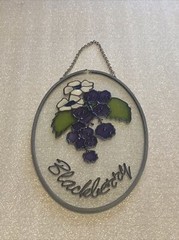 Hand Painted Stained Glass Blueberry, Blackberry Sun Catcher Lot Of 2 ( 6”x 4” )