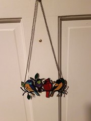 4 Colored Metal Birds On A Branch Hanging Ornament Art Decor Window Hang