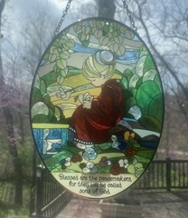 AMIA Window Art Hand Painted Glass Blessed Are The Peacemakers…Suncatcher 8.75