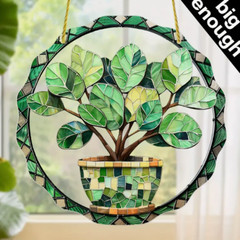 Green Plant Potted Suncatcher 9×9 Inch – Unique Gift, Nature-Inspired Birthday P