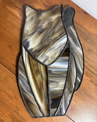 Abstract Stained Glass Cat Suncatcher Window Hanging Brown Gray Black White