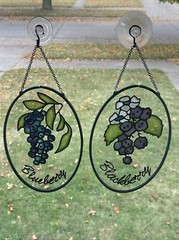 Hand Painted Stained Glass Blueberry, Blackberry Sun Catcher Lot Of 2 ( 6”x 4” )
