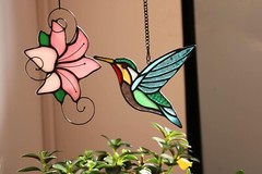 Colorful Handmade Hummingbird & Lily Flower Suncatcher – Stunning Window Decor