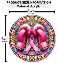 Suncatcher 8” 2-D Stained Acrylic Breast Cancer Aware Pink Boxing Gloves Ribbon