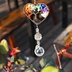 Suncatcher Window Hanging Tree of Life Heart Shaped Crystal Ball Prism Drop P…
