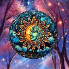 Abstract Sun And Moon Suncatcher Double Sided Round Acrylic Decor