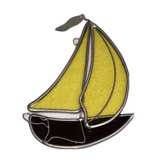 Vintage Stained Glass Sailboat Window Decoration Suncatcher @ 6″ X 4.5″