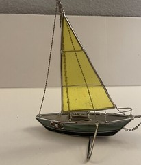 Vintage Stained Glass Sailboat Sun catcher Boat Ocean Beach Decor