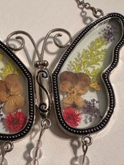 Grandma Butterfly Suncatcher with Pressed Flower Wings and Heart Charm VINTAGE
