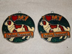 (2)Saint Bernard I Love My Stained Glass Style Sun Catcher Ornament YOU GET BOTH