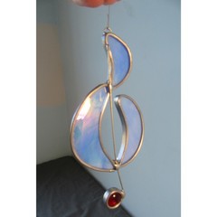 Stained Glass Suncatcher Treble Clef Music Musical Hanging Ornament 5.75″ Blue