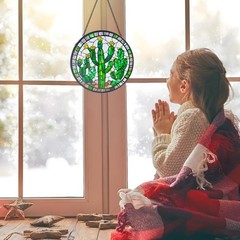 Cactus Decor Suncatcher Indoor/Outdoor Stained Glass Window Hanging – Handmad…
