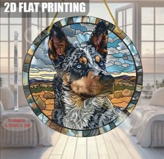 Australian Blue Heeler Cattle Dog Sun Catcher, Stained Glass Look Acrylic 8 X 8