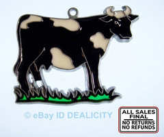 Happy Cow Suncatcher Stained Glass Window Hanging Black & White Cottagecore Ⓟ H9