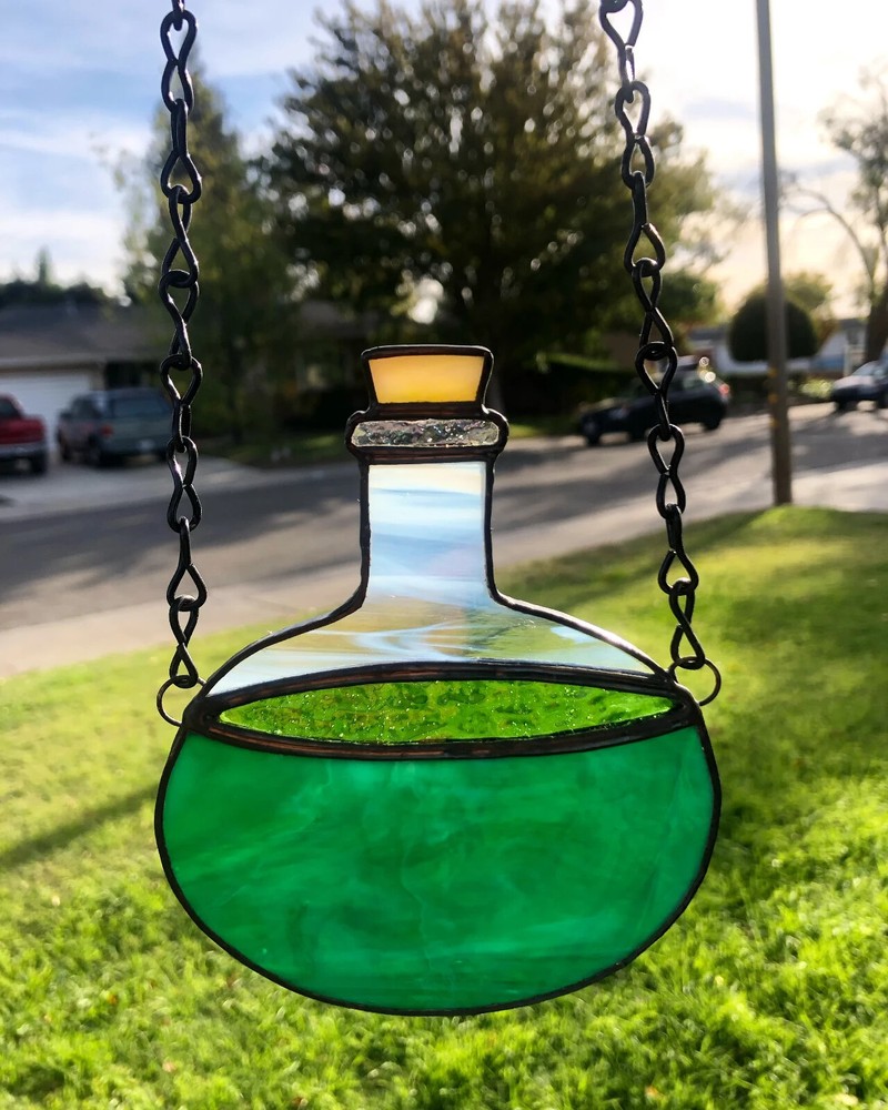 Stained Glass Potion Bottle Slime Green Magic Witch Made to Order
