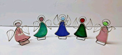 Set Of 5 Stained Glass 3.5″ Angel Sun Catchers Multicolor Vintage Holiday Decor