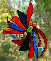 Red Love Heart Romantic Suncatcher Handmade by Lorraine Stained Glass Artist
