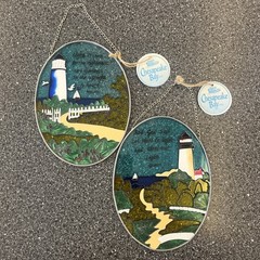 Chesapeake Bay Stained Glass Suncatchers 2pc Set Lighthouse Flaws See Photos