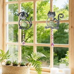 SATHGA Cat＆Dog Garden Suncatcher,2 Pack Suncatchers with Crystal,Metal Sun Ca…