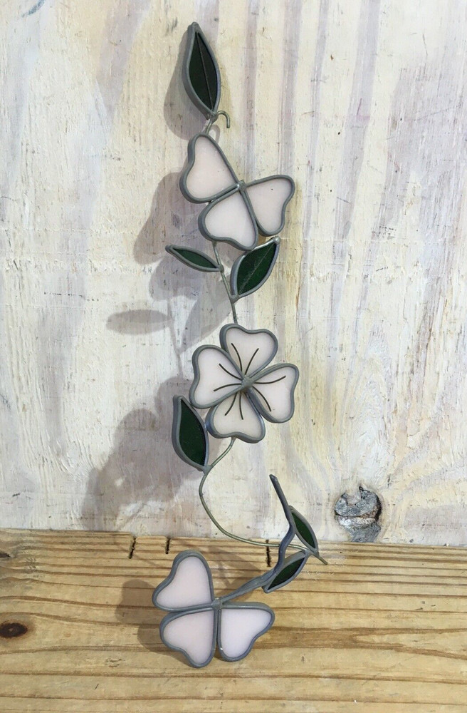 Vintage 3 4 Leaf Clover Shamrock Floral Hanging Stained Glass Sun Catcher