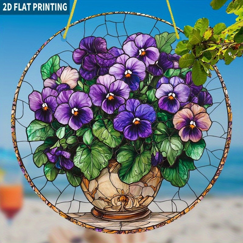 Vibrant Pansy Bouquet Acrylic Suncatcher Romantic Elegant Home Wall Decor Gift