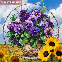 Vibrant Pansy Bouquet Acrylic Suncatcher Romantic Elegant Home Wall Decor Gift