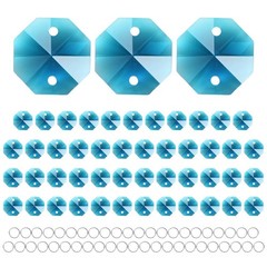 50PCS Crystal 2 Hole Octagon Prisms, 14mm/0.55″ Pendant Hanging [Peacock Blue]