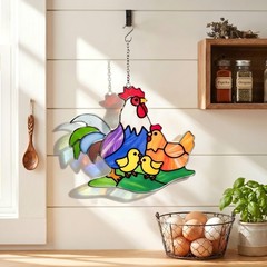 Handmade Chicken Stained Glass Suncatcher for Kitchen Window Decor, Gift Idea