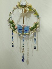 Handmade 6″ Sun Catcher Glass Butterfly Floral Blue Heart 3 Light Settings