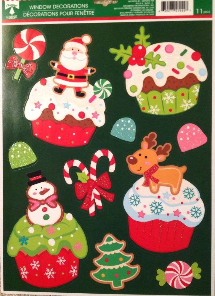 Christmas Static Window Clings Holiday Decorated Cupcakes And Candy