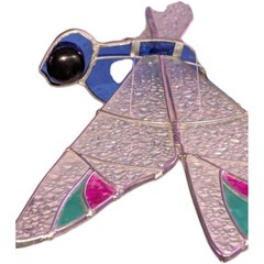 Dragonfly Stained Glass hanging 3D Art Soldered Hinged Wings 14″ Span Blue Green