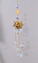 Crystal Suncatcher Rainbow Maker Prism Home Decor Celestial Golden Sun 18″