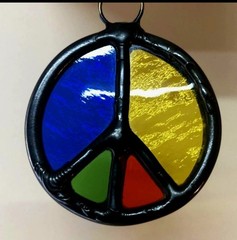 Handmade Stained Glass Peace Sign Suncatcher Rainbow Blue Yellow Red Green