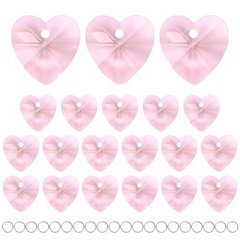 20PCS Crystal Heart Shape Prisms, 14mm/0.55″ Pendant Hanging [Pink]